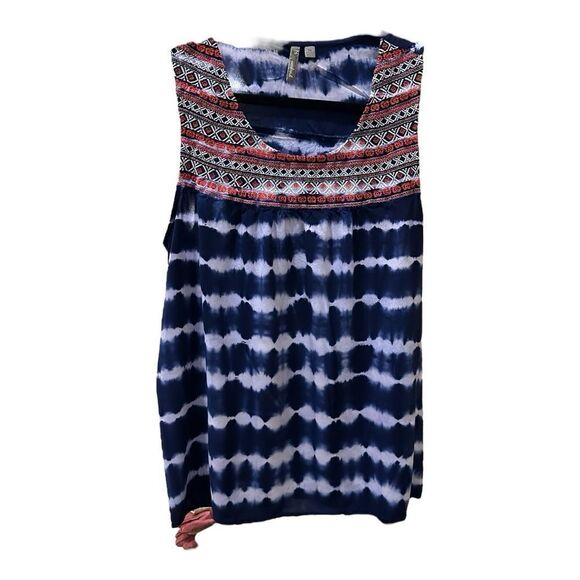 New Directions Weekend Rayon Women 1X Red, White, Blue Tie Dye Sleeveless - Picture 5 of 16